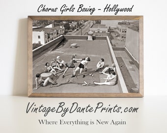 Hollywood Chorus Girls Boxing on a Rooftop Vintage Photograph circa 1930s DIGITAL DOWNLOAD Black-white-downloadable #557