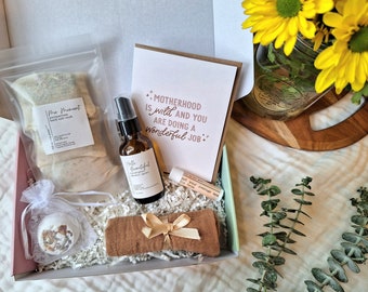 New Mom Gift Basket Postpartum Care Package for Second Time Mom Gift Box Pregnancy Gift First Time Moms Care Package Eucalyptus Shower Spray