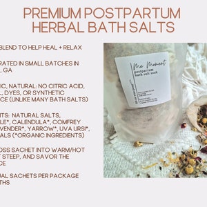 premium and organic postpartum care herbal bath salts made in small batches, all natural and synthetic ingredients