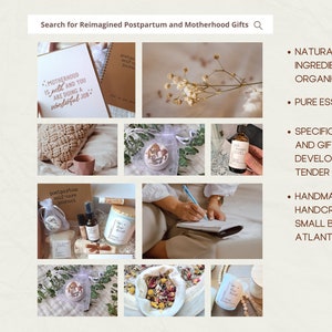 Puede incluir: Una colecci&oacute;n de productos de autocuidado para el posparto y la maternidad. Los productos incluyen una bomba de ba&ntilde;o, una vela, un diario, aceites esenciales y una taza. Los productos son hechos a mano y artesanales en peque&ntilde;os lotes en Atlanta, Georgia. Los productos est&aacute;n hechos con ingredientes naturales, no t&oacute;xicos, a menudo org&aacute;nicos, y aceites esenciales puros.