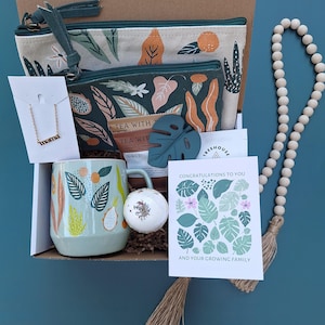 Cesta de presentes pós-parto Plant Mom Pacote de cuidados pós-parto Presente para nova mãe Presente de sal de banho pós-parto para segunda mãe Cesta de presentes