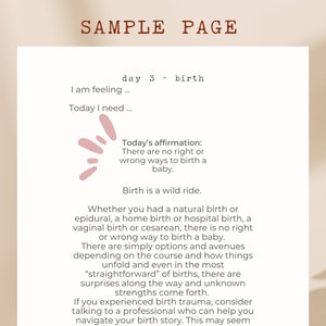 sample page of postpartum journal
