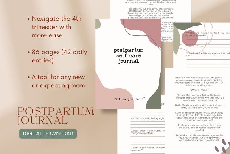 digital download postpartum journal sample