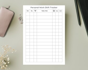 Personal Work Time Shift Tracker, Work Schedule Planner, Time Shift Planner, Life Planner Printable.