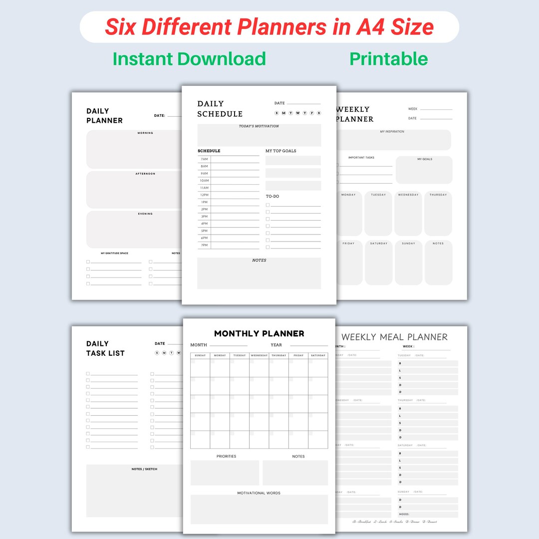 Minimalist Everyday Productivity Planner Bundle, Motivational Fillable ...