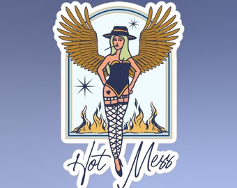 Sticker vinyle Blaze Vega : pin up fluo, art tatouage rétro