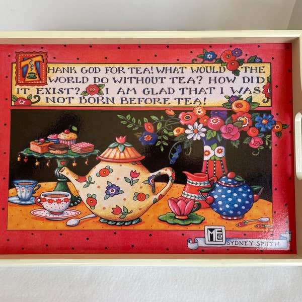 Vintage Mary Engelbreit Serving Tray Tea Time Sydney Smith Quote 1990s Pristine ME