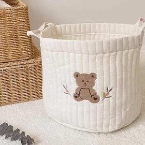 Pikowany kosz do przechowywania w pokoju dziecięcym | Organizer do pokoju dziecięcego | Dekoracja z misiem | Prezent na baby shower | Kosz na pieluchy | Neutralne przechowywanie w pokoju dziecięcym