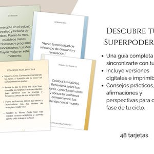 Könnte beinhalten: Ein Set mit 48 Karten, die dir helfen sollen, deine Superkräfte zu entdecken und dich mit deinem Zyklus zu synchronisieren. Die Karten enthalten praktische Ratschläge, Affirmationen und Perspektiven für jede Phase deines Zyklus. Die Karten sind in digitaler und druckbarer Form verfügbar.