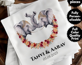 Personalized Indian Wedding Napkin, Hindu Wedding Napkin, Sikh Elephant Decor, Invitation Cards, Custom Coasters