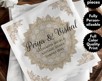Personalized Indian Wedding Napkin, Elegant Mandala Napkin, Custom Names Napkin, Hindu Wedding Decor