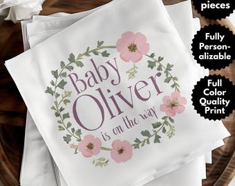 Personalized Baby Shower Napkin, Custom Gender Reveal Decor, Baby Announcement Napkin, Welcome Baby Card