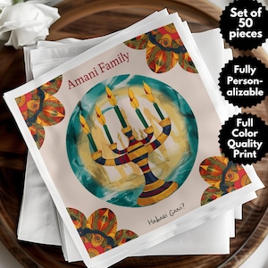 Personalized Kwanzaa Celebration Napkin, Family Kwanzaa Decor, African Candle Festival Napkins, Kwanzaa Invitation Card