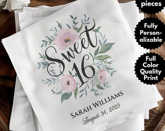 Personalized Sweet 16 Birthday Napkin, Cute Sweet 16 Napkins For Girls, Sixteenth Birthday Napkins, Sweet 16 Decor