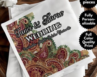 Personalized Indian Wedding Napkin, Paisley Design Wedding Napkins, Customizable Hindu Wedding Favors, Sikh Birthday
