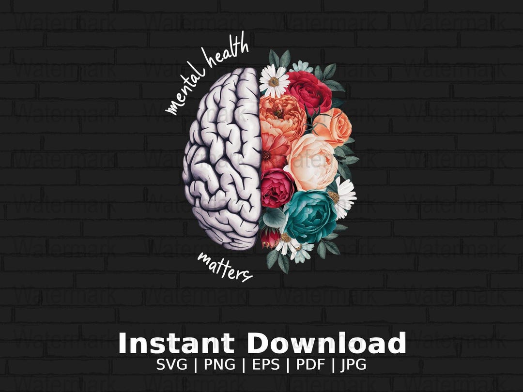 Mental Health Matters Floral Brain Png Download, Brain With Flowers Art ...