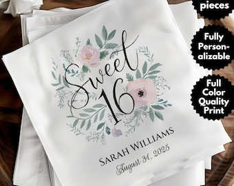 Personalized Sweet 16 Napkins For Girls, Custom Birthday Party Coasters, Sweet 16 Party Decor, 16th Bday Card