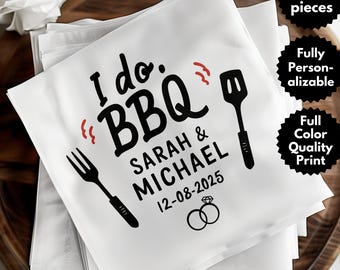 Personalized Bbq Party Napkin, Bbq Wedding Napkin, Custom Grill Party Napkin, Engagement Bbq Napkin, Bbq Date Coasters