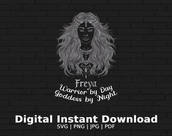 Archivo PNG de Freya vikinga, Jpg de mitología nórdica, Descarga de la diosa Freya, SVG de diosa nórdica mítica, Idea de regalo vikingo