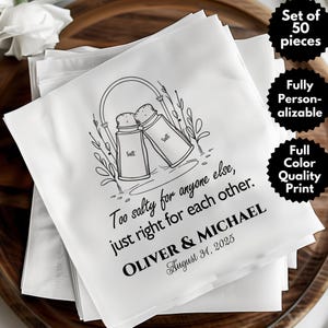 Serviette de table personnalisée pour mariage gay, trop salé pour les autres, juste parfait l'un pour l'autre, cartes d'invitation de mariage LGBTQ