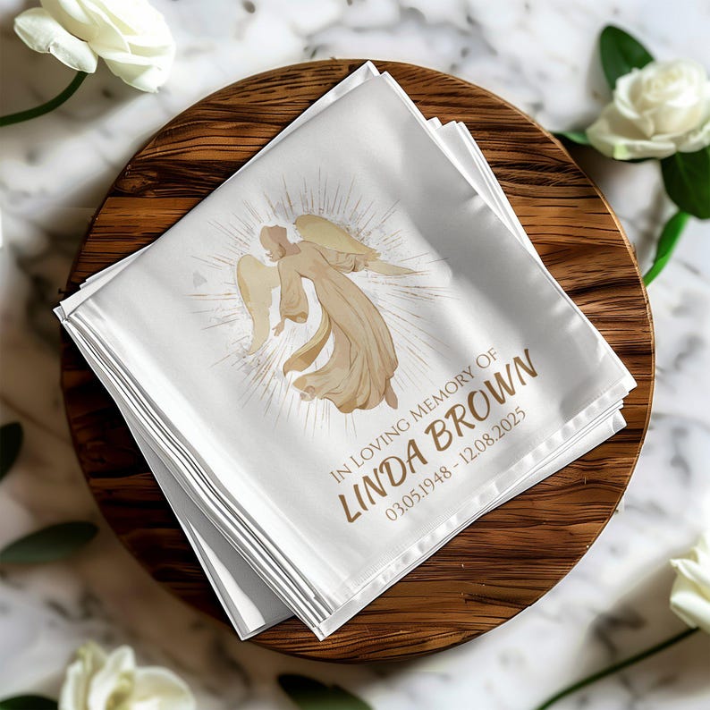 Servilleta conmemorativa personalizada, servilleta en memoria de un ser querido, servilleta de homenaje personalizada, decoración de ángel conmemorativo, invitación a un funeral imagen 8