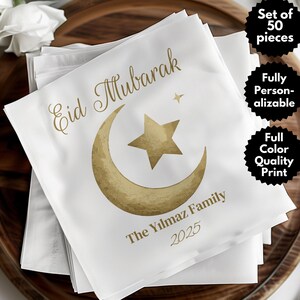Personalized Eid Mubarak Napkin, Iftar Dinner Napkin, Islamic Housewarming Decor, Eid Tableware, Eid Invitation Card