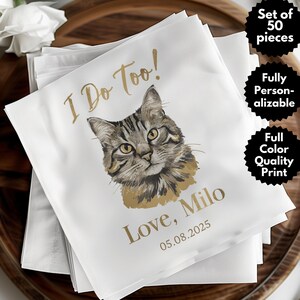 Serviettes de table de mariage personnalisées Chat illustré, Shower nuptiale, Serviettes de table personnalisées pour mariage d'animal de compagnie, Fête de fiançailles, Serviettes de bar personnalisées