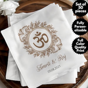 Serviette de table de mariage hindou personnalisée, serviettes de table de mariage indien personnalisées en vrac, symbole sacré Om, cartes d'invitation de mariage hindou