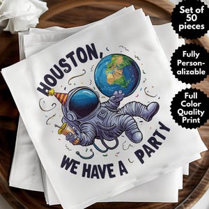 Serviette de table personnalisée pour fête d'anniversaire, thème astronaute, astronomie, décoration de fête aventure spatiale, invitation