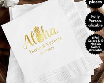 Personalized Destination Wedding Napkins, Aloha Napkins, Hawaiian Design, Custom Names Wedding Napkins, Beach Themed