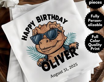 Personalized Kids Birthday Napkin, Happy Birthday Dinosaur, Custom Name Napkins, Dino Theme Kids Tableware, Invitation