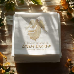 Servilleta conmemorativa personalizada, servilleta en memoria de un ser querido, servilleta de homenaje personalizada, decoración de ángel conmemorativo, invitación a un funeral imagen 2