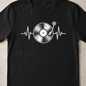 Vinyl-Schallplatten-Herzschlag-T-Shirt, Hoodie für Musikliebhaber, Audiophiles DJ-Sweatshirt, Retro-Plattenspieler-Grafik-Tanktop