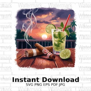 Invitation à une fête sur le thème cubain fichier numérique SVG Png Nuits de la Havane Mojito cigare carte d'invitation imprimable modifiable