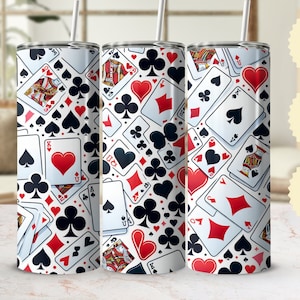 Playing Cards Digital Tumbler Wrap 20oz, Poker Hearts Spades Clubs Diamonds PNG File