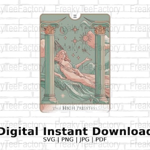 De hogepriesteres tarotkaart SVG, mystieke PNG-bestand, occulte Instant Download, Boho Jpg, Griekse tarot downloaden
