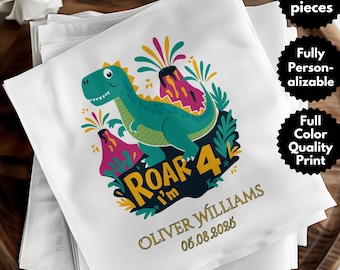 Personalized Dinosaur Birthday Napkin, Custom Kids Party Napkins, Roar I'm 4 Napkin, Dino Themed Birthday Decor