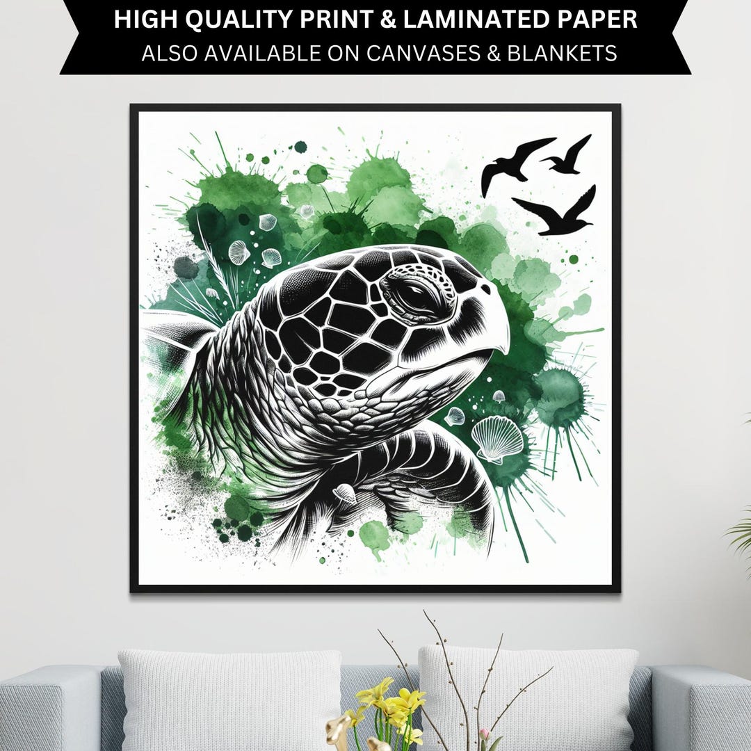 Watercolor Turtle Poster, Sea Turtle Canvas, Ocean Life Decor, Marine ...