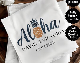 Personalized Hawaiian Wedding Napkin, Custom Aloha Napkins for Beach Wedding, Custom Destination Wedding Napkins