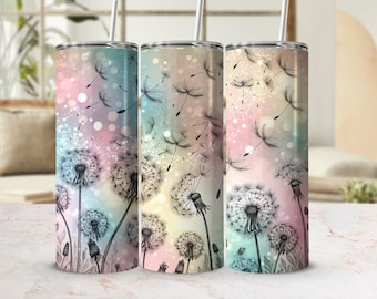 Dandelion Tumbler Wrap PNG, Whimsical Tumbler Wrap Design, 20oz Digital Wrap Download, Floral Tumbler PNG, Spring