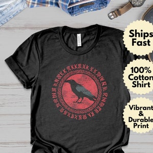 Viking Raven Nordic Mythology T-Shirt, Norse Runes Bird Hoodie, Dark Academia Aesthetic Shirt, Celtic Crow Sweatshirt