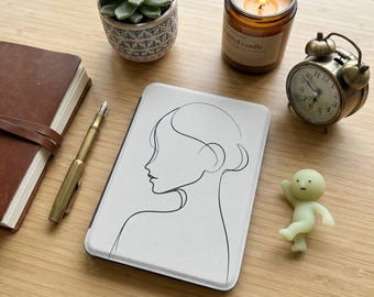 Minimalist Woman Kindle Case, Line Art Kindle Cover, Aesthetic Reader Gift, Simple Female Portrait Kindle Protector, Book Lover Kindle
