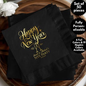 Serviette de table personnalisée pour fête du Nouvel An, bonne année, toast au champagne, cadeaux personnalisés pour le réveillon du Nouvel An 2024, cartes d'invitation