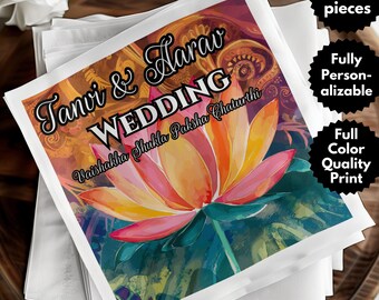 Personalized Wedding Napkin, Lotus Design Wedding Napkin, Indian Wedding Napkin, Colorful Napkin, Hindu Wedding Decor