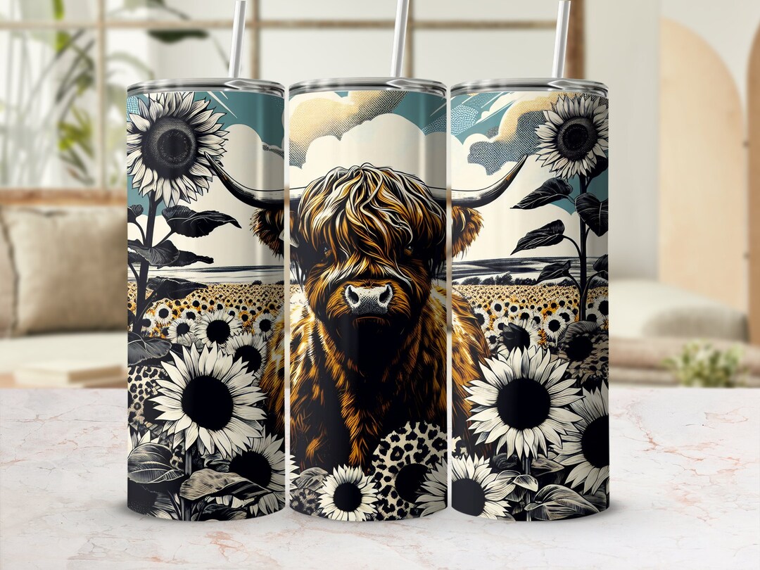 Highland Cow and Sunflower Tumbler Wrap, 20 Oz Sublimation Design ...