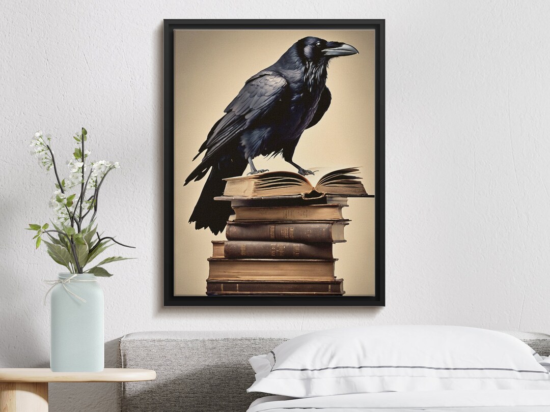 Raven on Antique Books Canvas Gallery Wrap, Gothic Bird Art Print for ...