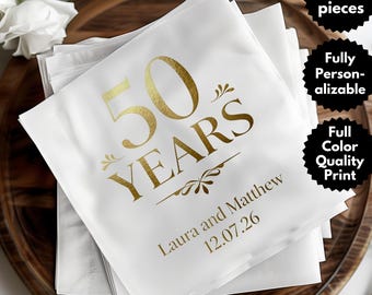 Personalized Napkins: 50th Anniversary, Custom Text, Party Decoration, Elegant Design