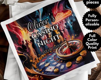 Custom Casino Cocktail Napkins - Paper Drink Napkins, Las Vegas Party, Poker Party Decorations, 21st Birthday
