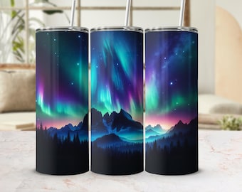 Northern Lights Tumbler Wrap, Aurora Borealis Print, Galaxy Tumbler Wrap, Night Sky Digital Tumbler File, 20oz