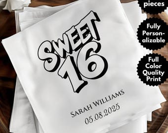 Personalized Sweet 16 Napkin, Sweet 16 Party Decor, Custom Birthday Napkin, Milestone Birthday Party